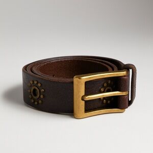 Vintage Genuine Leather Brown/Burgundy Belt with Rivet Gold Design Feature